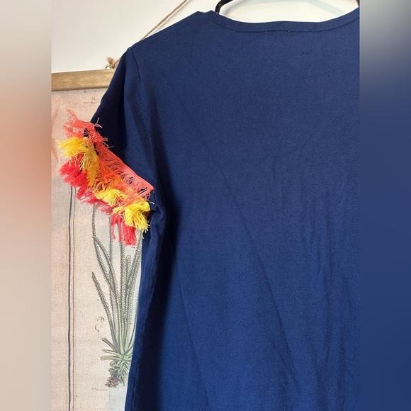 NWT Sail to Sable Textured Fringe Short Sleeve A Line Knee Length Dress Navy M - Picture 6 of 12